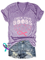 Check Your Boobs Breast Cancer Awareness Art Casual T-Shirt Purple / S