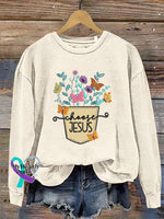 Choose Jesus Crew Neck Long Sleeve Casual Sweatshirt Beige / S