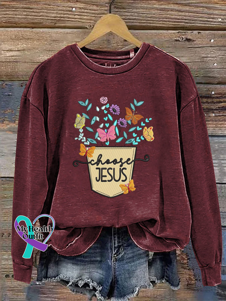 Choose Jesus Crew Neck Long Sleeve Casual Sweatshirt Claret / S