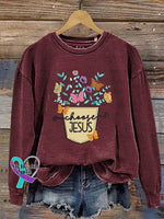 Choose Jesus Crew Neck Long Sleeve Casual Sweatshirt Claret / S