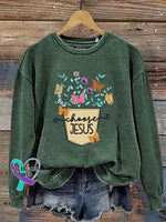 Choose Jesus Crew Neck Long Sleeve Casual Sweatshirt Green / S