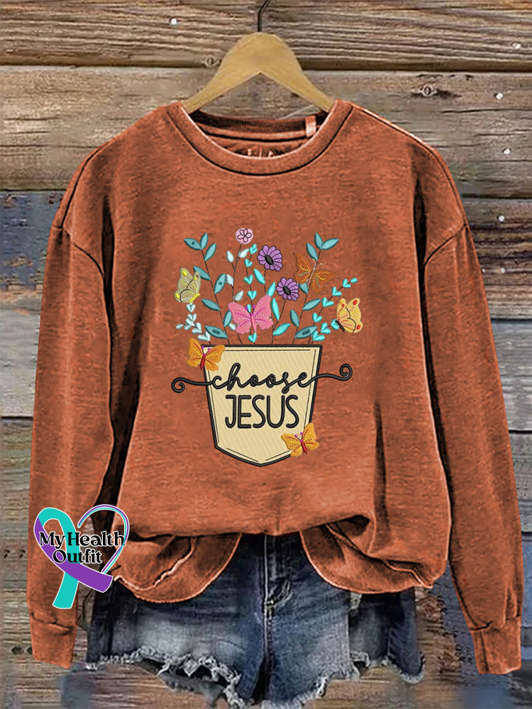 Choose Jesus Crew Neck Long Sleeve Casual Sweatshirt Orange / S