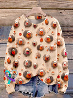 Christmas Cute Little Turkeys Print Knit Pullover Sweater Multicolor / S