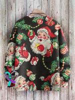 Christmas Cute Santa Claus Decoration Art Pattern Print Casual Knit Pullover Sweater