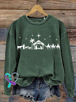 Christmas Jesus Nativity Scene Casual Print Sweatshirt Green / S