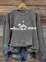 Christmas Jesus Nativity Scene Casual Print Sweatshirt Grey / S