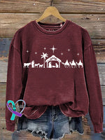 Christmas Jesus Nativity Scene Casual Print Sweatshirt Maroon / S