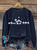 Christmas Jesus Nativity Scene Casual Print Sweatshirt Navyblue / S