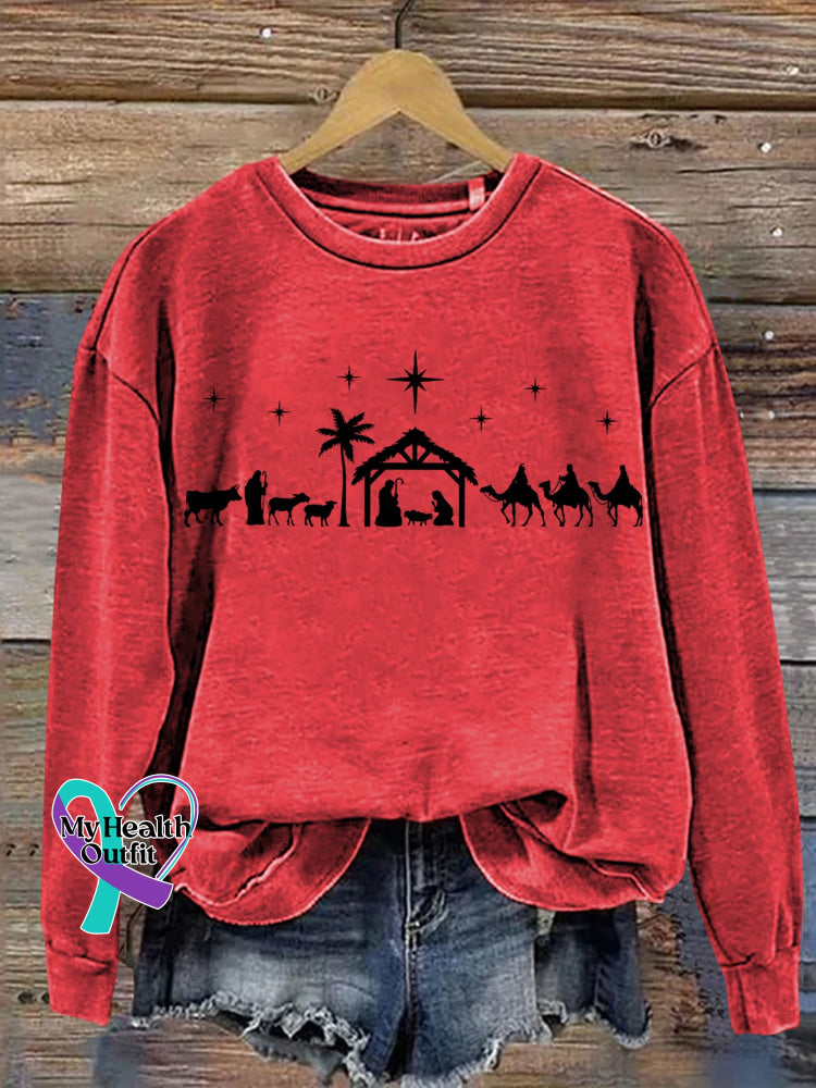 Christmas Jesus Nativity Scene Casual Print Sweatshirt Red / S