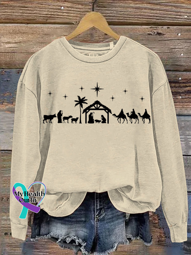 Christmas Jesus Nativity Scene Casual Print Sweatshirt Sand / S