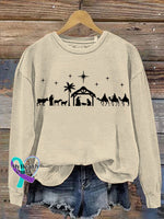 Christmas Jesus Nativity Scene Casual Print Sweatshirt Sand / S