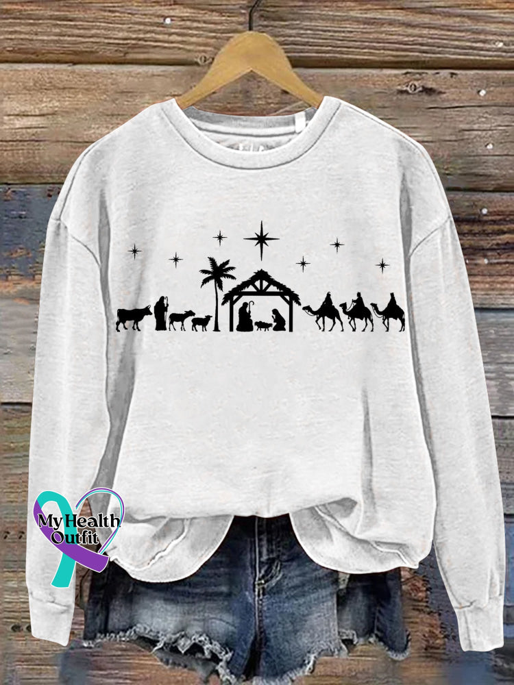 Christmas Jesus Nativity Scene Casual Print Sweatshirt White / S