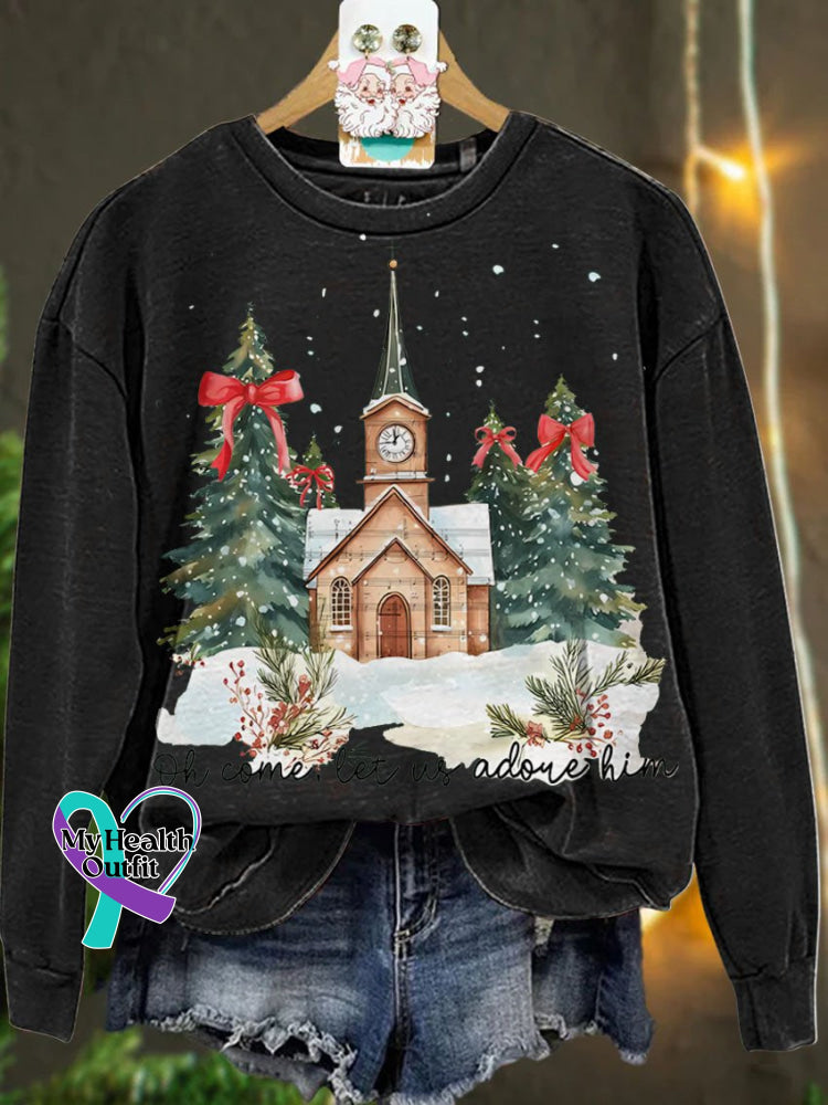 Christmas Oh Come Let Us Adore Him Jesus Casual Sweatshirt Black / S