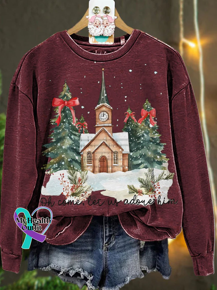 Christmas Oh Come Let Us Adore Him Jesus Casual Sweatshirt Maroon / S