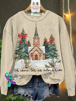 Christmas Oh Come Let Us Adore Him Jesus Casual Sweatshirt Sand / S