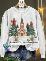 Christmas Oh Come Let Us Adore Him Jesus Casual Sweatshirt White / S