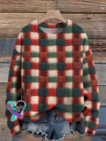 Christmas Plaid Art Print Knit Pullover Sweater Multicolor / S