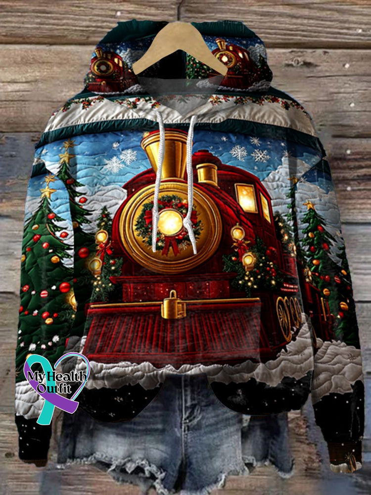 Christmas Train Print Casual Hoodie Sweatshirt Multicolor / S