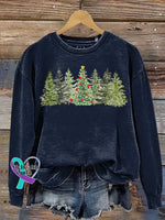Christmas Tree Art Print Casual Cotton Sweatshirt Blue / S