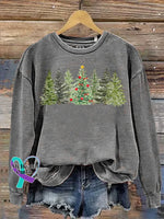 Christmas Tree Art Print Casual Cotton Sweatshirt Grey / S