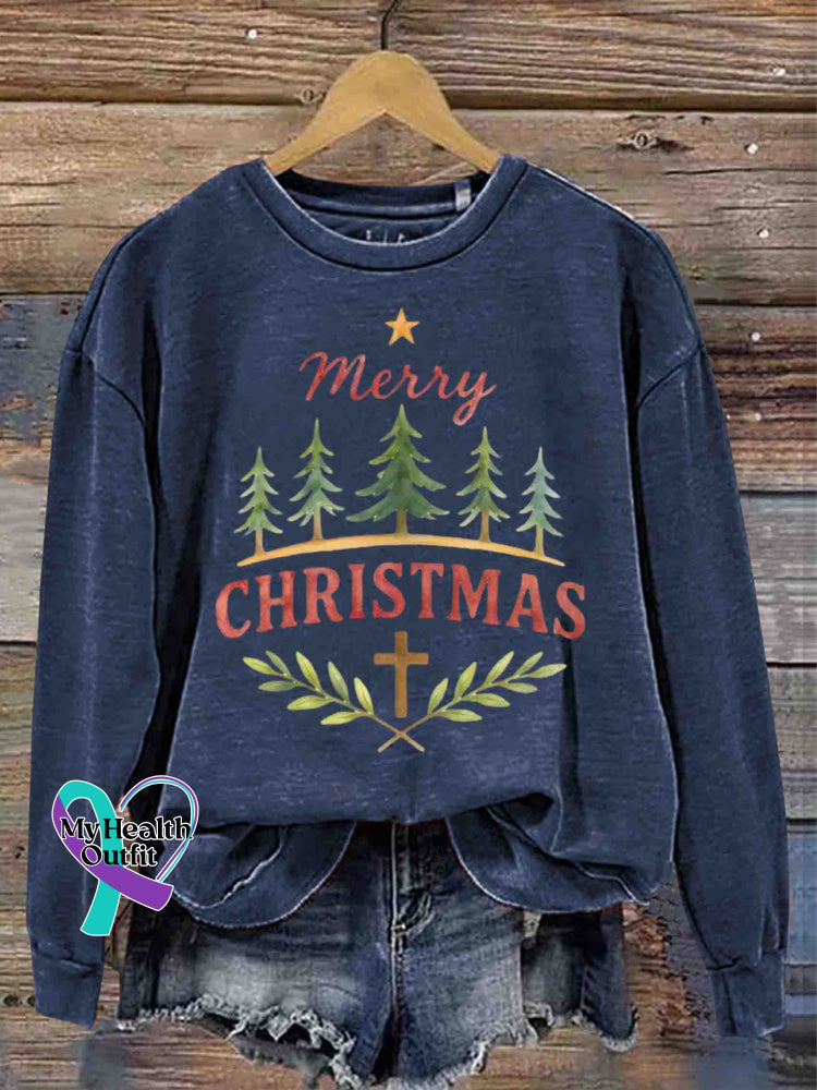 Christmas Tree Art Print Casual Sweatshirt Blue / S