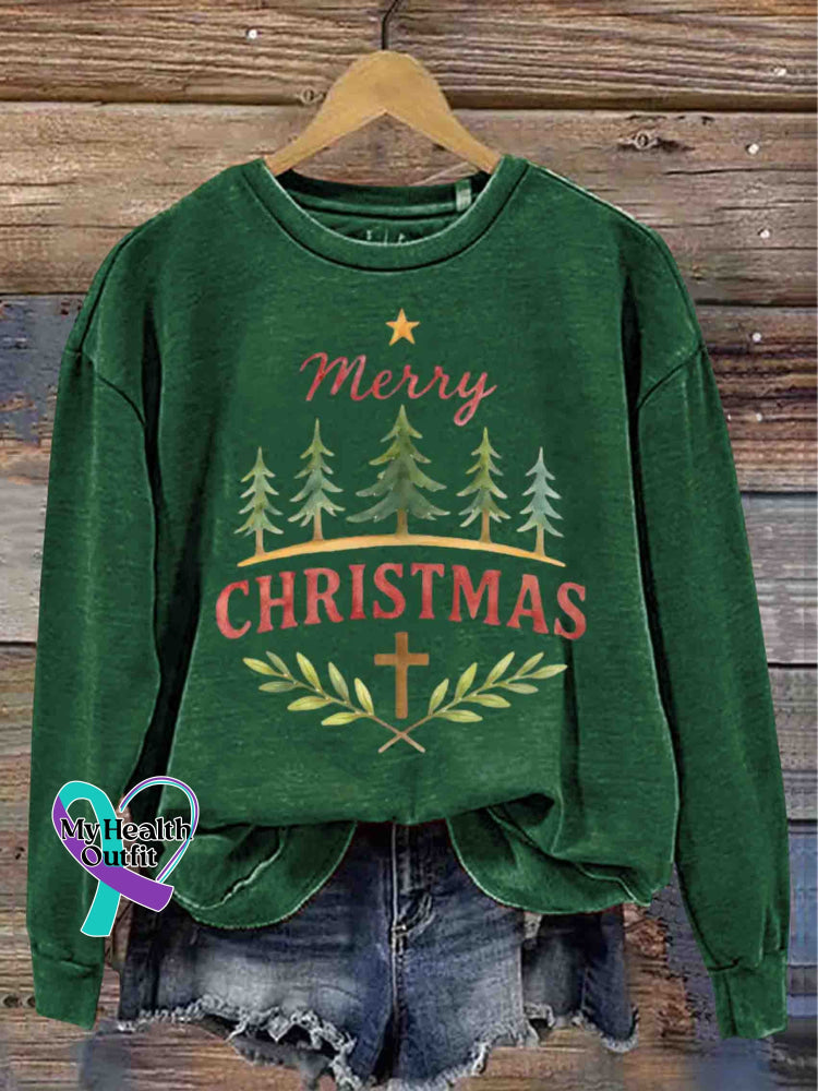 Christmas Tree Art Print Casual Sweatshirt Green / S