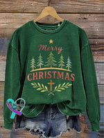 Christmas Tree Art Print Casual Sweatshirt Green / S