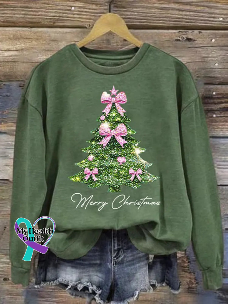 Christmas Tree Art Print Casual Sweatshirt Green / S