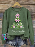 Christmas Tree Art Print Casual Sweatshirt Green / S
