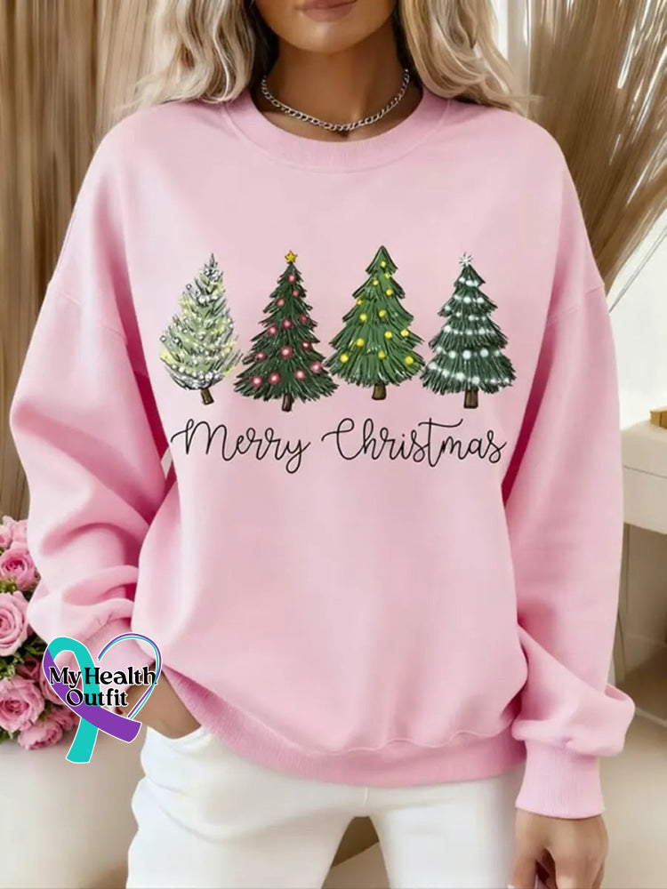 Christmas Tree Art Print Casual Sweatshirt Pink / S