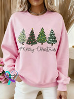 Christmas Tree Art Print Casual Sweatshirt Pink / S