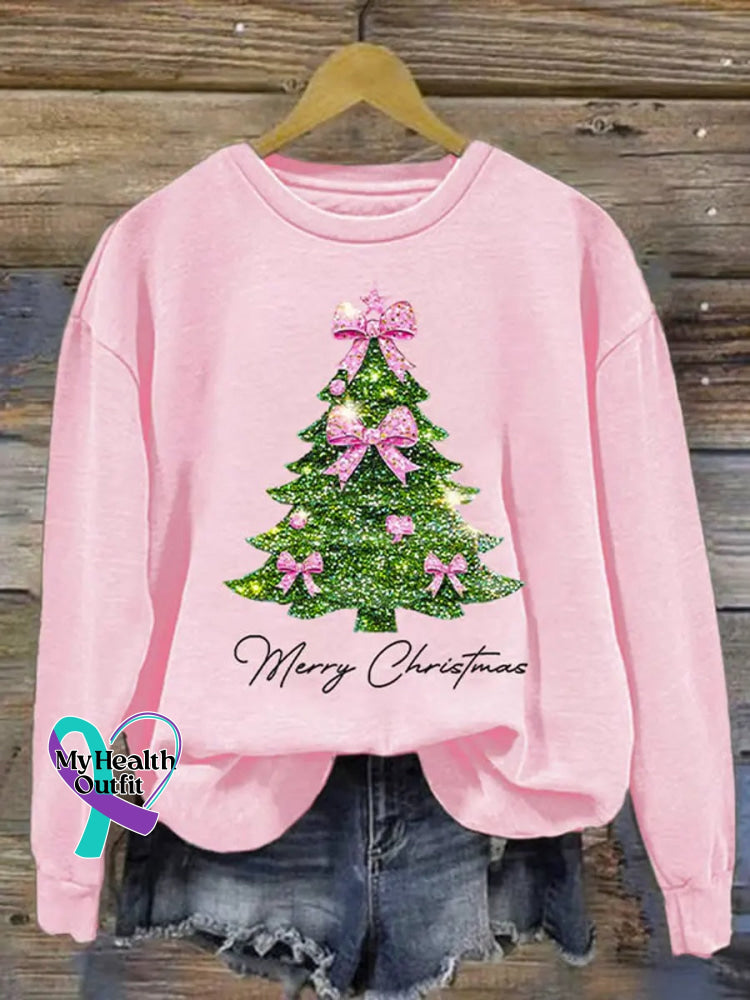 Christmas Tree Art Print Casual Sweatshirt Pink / S