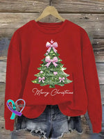 Christmas Tree Art Print Casual Sweatshirt Red / S