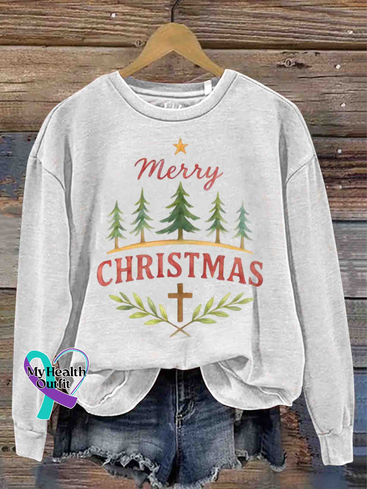 Christmas Tree Art Print Casual Sweatshirt White / S