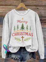 Christmas Tree Art Print Casual Sweatshirt White / S