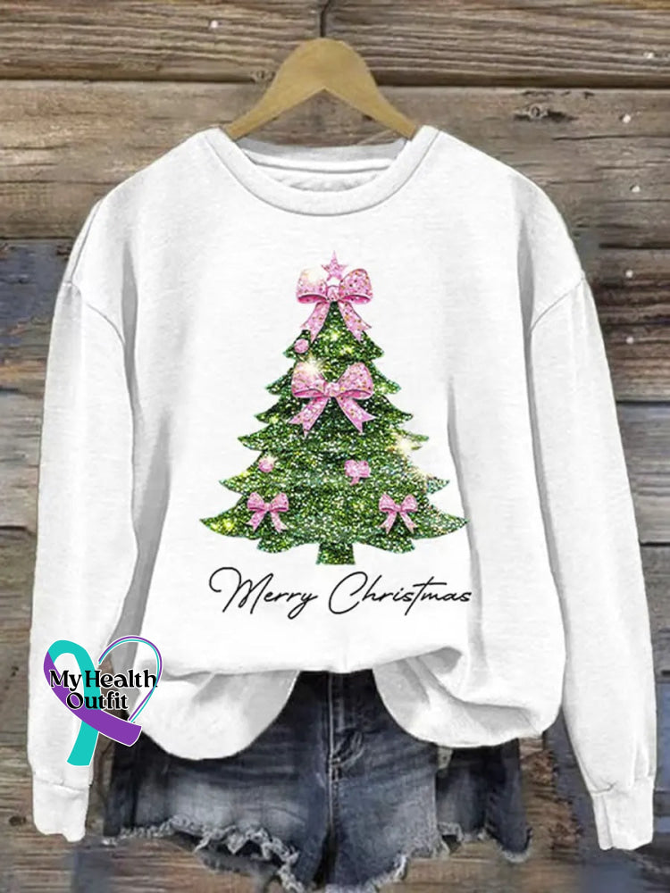 Christmas Tree Art Print Casual Sweatshirt White / S