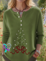 Christmas Tree Print Buttoned Cardigan Sweater Multicolor / S