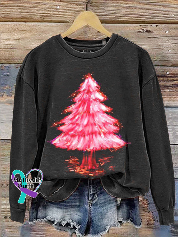 Christmas Tree Print Casual Sweatshirt Black / S
