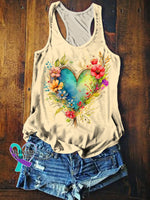 Colorful Heart Wreath Printed Casual Tank Top Multicolor / S