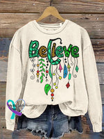 Colorful Love Crew Neck Long Sleeve Sweatshirt Beige / S