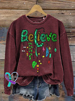 Colorful Love Crew Neck Long Sleeve Sweatshirt Claret / S