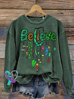 Colorful Love Crew Neck Long Sleeve Sweatshirt Green / S
