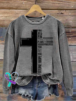 Cross Art Vintage Print Casual Sweatshirt Grey / S