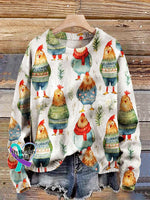 Cute Chickens In Sweaters Art Print Knit Pullover Sweater Multicolor / S