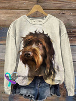 Cute Dog Art Print Sweatshirt Sand / S
