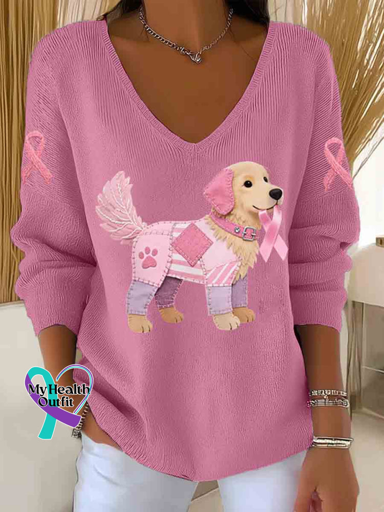 Cute Dog Breast Cancer Awareness Art Casual Pullover Sweater LightPink / S