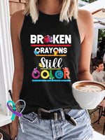 Depression Awareness Suicidie Prevention Broken Crayons Still Color Print Tank Top Black / S