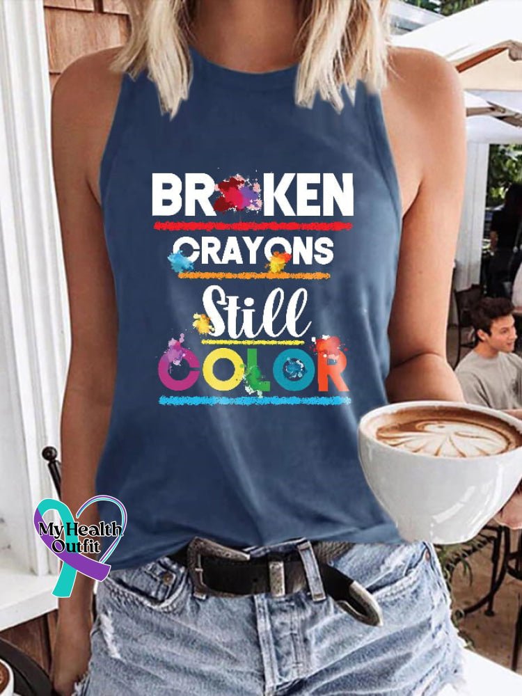 Depression Awareness Suicidie Prevention Broken Crayons Still Color Print Tank Top Blue / S