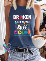 Depression Awareness Suicidie Prevention Broken Crayons Still Color Print Tank Top Blue / S
