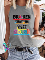 Depression Awareness Suicidie Prevention Broken Crayons Still Color Print Tank Top Grey / S